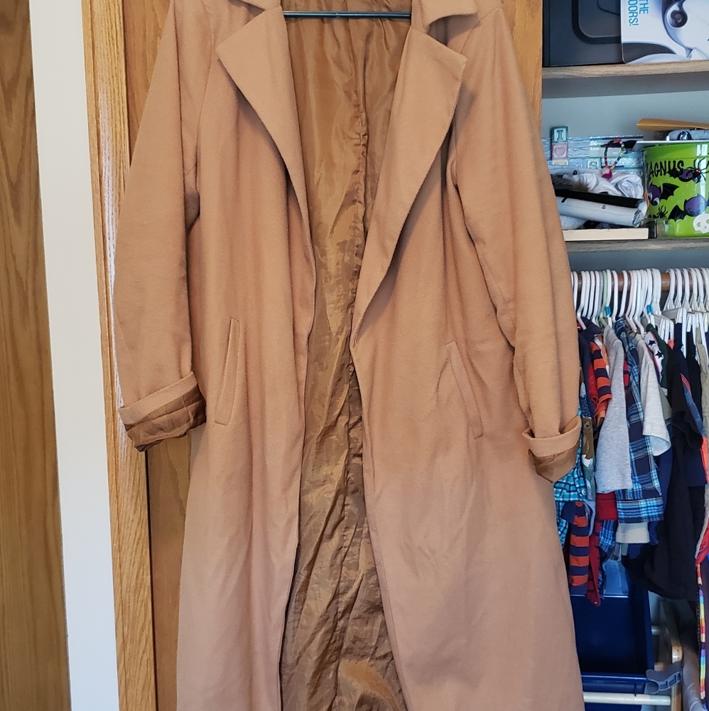Tan fleece trench coat